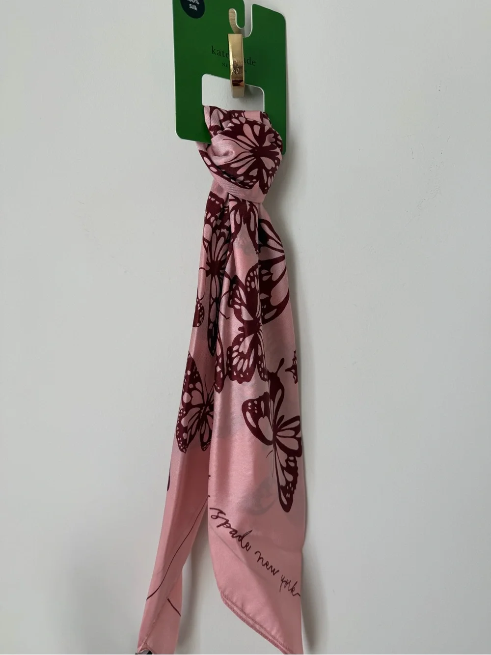 kate spade butterfly Pink and Burgundy Silk Scarf